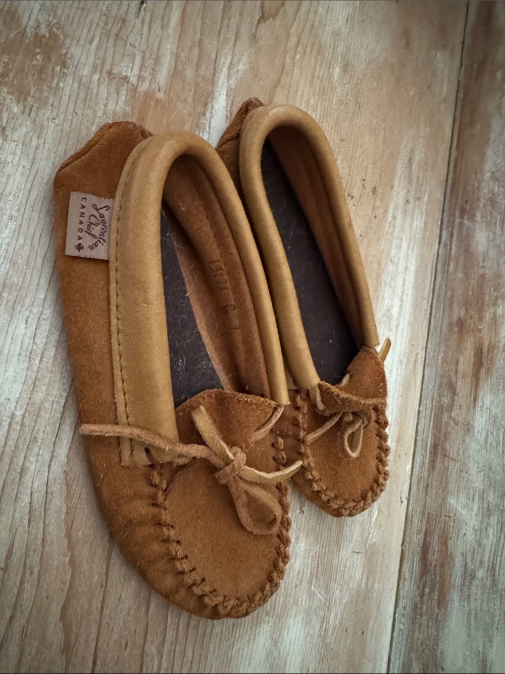 Laurentian Chief Suede Moccasin Slipper shoes in Tan made in Canada